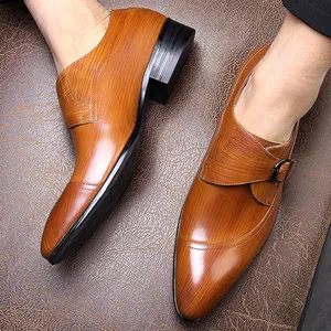 Chaussures habillées en cuir pour hommes avec boucle Monk strap et motif grain de bois