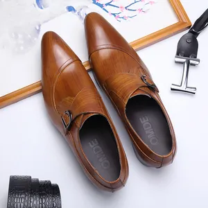 Klassische braune Monkstrap Leder-Halbschuhe mit spitzer Kappe für Herren