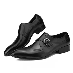 Elegante schwarze Herren-Monk-Strap-Schuhe mit spitzer Kappe für formelle Anlässe