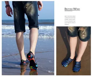 Detailed view of quick-dry wading water shoes worn on the beach for swimming and snorkeling