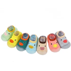 Set of colorful baby walker sock shoes with cute duck patterns and non-slip soft soles