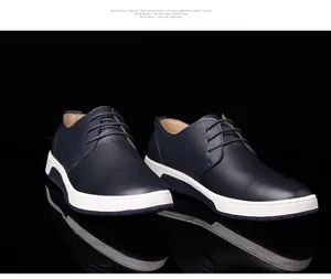 Premium ανδρικά casual δερμάτινα παπούτσια σε σκούρο μπλε με λευκές σόλες