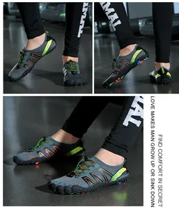 Detail view of quick-dry beach diving shoes with five-finger wrap and non-slip sole.