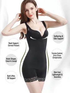 Detailansicht des schwarzen nahtlosen Shapewear-Sets mit Bauchweg- und Push-up-Effekt.