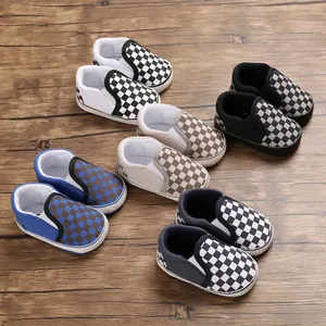 Infants Baby Prewalker Shoes Checkerboard Pattern Canvas Soft Sole Slip On First Walkers For Toddlers Boys Girls Spring Autumn Casual Shoes