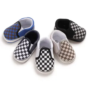 Soft sole checkered slip-on walker shoes for baby boys and girls aged 0-1 year old