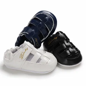 Detailed view of baby summer walking sandals featuring anti-slip rubber soles in three colors