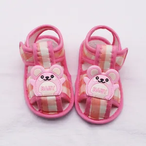 Sandalias de bebé de cuadros rosa con lindo personaje para niños 0-1 año