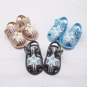Selection of striped soft sole infant sandals featuring cute smiling star patches