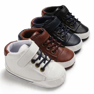 High-top leather baby pre-walker shoes for infants in white brown navy and black