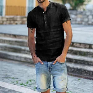 Chemise décontractée noire à manches courtes pour homme avec col officier et boutons