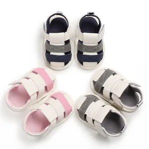 Detail view of multi-colored soft sole infant baby sandals for summer pre-walker