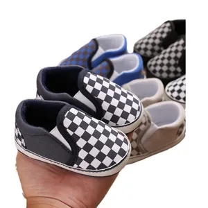 Checkered pattern soft sole baby slip-on walker shoes for toddlers 0-1 year old