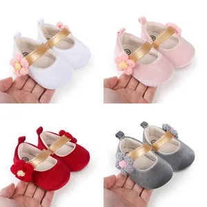 Scarpine Primi Passi da Neonata Stile Principessa in Cotone Suola Morbida Modello Mary Jane Con Decorazione Floreale in Maglia Scarpe per Neonati