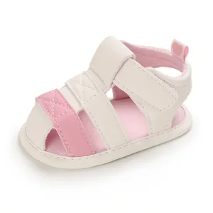 Summer pink and white soft-sole baby sandals designed for infants aged 0 to 1 year