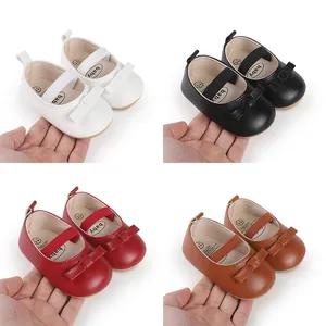 Chaussures de Premiers Pas Princesse à Nœud pour Bébé Fille Cuir Synthétique Semelle Souple Antidérapante Mariage pour Nourrissons