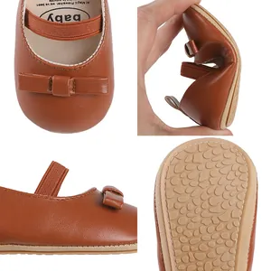 Chaussures de marche souples pour bébé fille avec nœud et semelle en caoutchouc