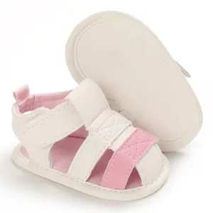 Infant baby walker sandals with pink and white soft soles for summer 0-1 year olds