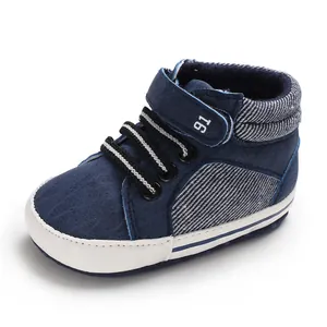 Marineblaue Baby High-Top Lauflernschuhe mit weicher Sohle und Klettverschluss