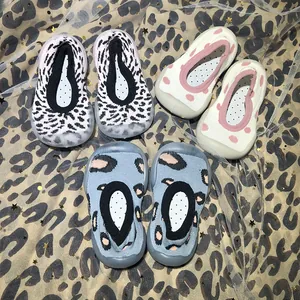 Comfortable non-slip soft sole baby walker sock shoes with leopard and polka dot prints