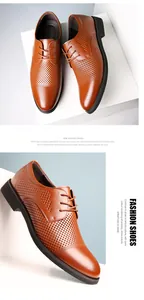 Dettaglio delle scarpe in pelle marrone traforata da uomo in stile business casual.