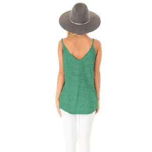 High-quality detailed back view of women's stylish green sleeveless V-neck camisole