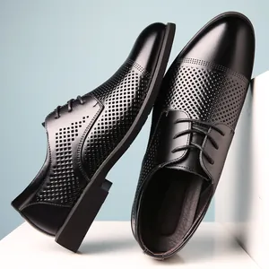 Men's Business Casual Leather Shoes Breathable Hollow Out Lace-up Low Top British Style Oxford Shoes For Office Daily