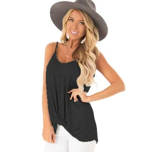 Sexy black sleeveless tank top for women featuring a stylish front twist knot detail.