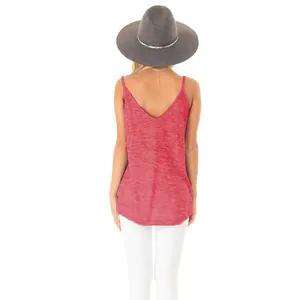 Detailed back view of a red marled sleeveless camisole tank top for women's summer