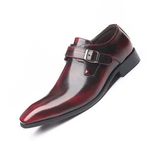 Hommes Affaires Formelles Chaussures à Boucle en Cuir PU Bout Carré Brogue Dégradé Chaussures Décontractées de Bureau