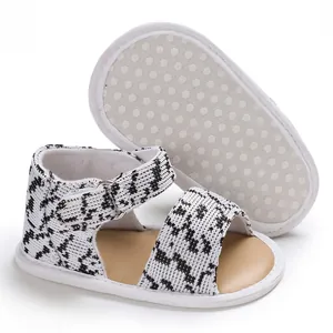 Breathable soft sole baby walker sandals with black and white knit pattern for 0-1 year infants
