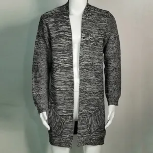 Elegante cardigan in maglia grigia melange da uomo con maniche lunghe e stile lungo