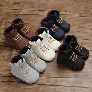 Infant Baby High Top Walker Shoes PU Leather Soft Sole Anti-Slip Prewalker Sneakers For Boys Girls Plaid Lining Daily Shoes