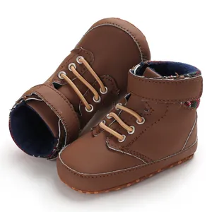 Classic brown baby high-top walking shoes with soft soles for infants aged 0-1 year old