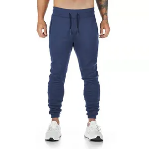 Full view of men's navy blue cotton sports joggers for fitness and running