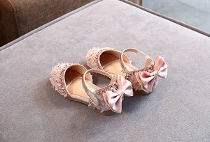 Roze prinsessenschoenen voor meisjes met strass en strikken, zomermode in Koreaanse stijl
