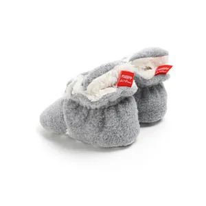 Cozy gray plush baby winter boots with soft warm lining for newborn infant walking