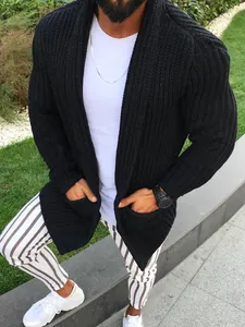 Men's Slim Fit Ribbed Knit Cardigan Long Sleeve Open Front Sweater Coat With Pockets Casual Muscle Fit Outerwear Top