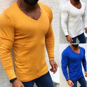 Men's Casual Slim Fit V-Neck Long Sleeve Knit Sweater Lightweight Solid Color Acrylic Pullover Fashion Jumper Top