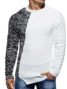Men's Slim Fit Color Block Sweater Round Neck Long Sleeve Cable Knit Pullover For Autumn Winter Casual Daily Acrylic Knitwear