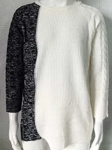 Classic men's color-block knit sweater featuring cable-knit sleeves and a crew neck