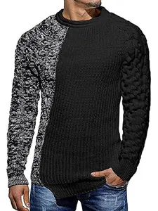 Men's slim-fit color-blocked knit sweater with round neck and textured sleeves
