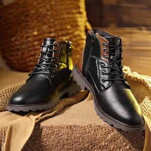 Bottines à lacets noires pour hommes avec fermeture éclair latérale et semelle antidérapante