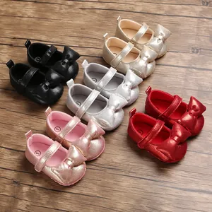Baby Girls Princess Walking Shoes Bow Soft Sole Non-Slip Infant Mary Jane First Walker Shoes Wedding Party Dress Shoes