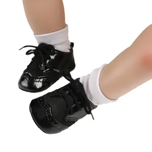 Black infant soft sole non-slip pre-walking oxford shoes for baby boys and girls