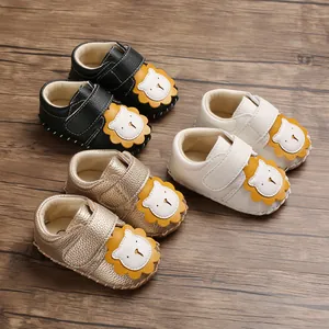 Baby Lernlaufschuhe Cartoon Löwe Muster Weiche Sohle Rutschfest PU Leder Kleinkind Lauflernschuhe Mit Klettverschluss