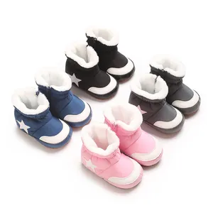 Bottes de Neige d'Hiver pour Bébé Chaudes Doublées de Peluche Chaussures de Marche pour Nourrisson Avec Motif d'Étoile Fermeture Éclair Latérale Semelle Souple Antidérapante