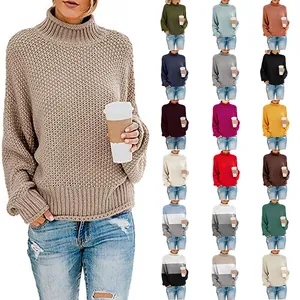Elegante suéter de punto grueso con cuello alto para mujer en varios colores y a rayas