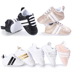 Zapatos para Aprender a Caminar Bebé Suela Blanda Cuero PU Zapatillas Casuales Rayadas para Recién Nacidos Niños Niñas