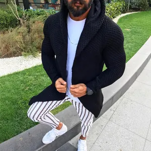 Cardigan à capuche noir coupe ajustée pour hommes mode automne et hiver style décontracté chic
